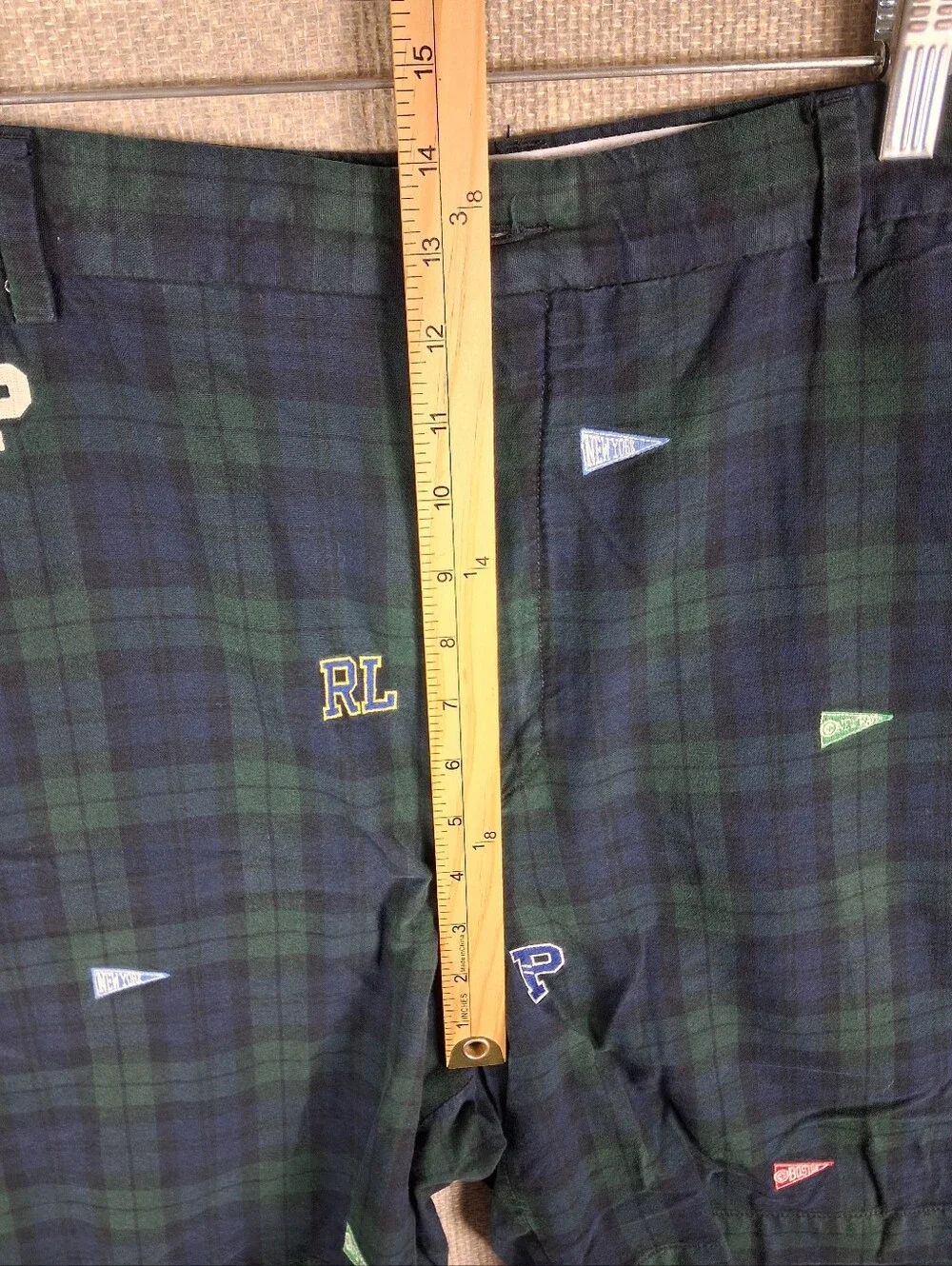 Polo Ralph Lauren Blackwatch Tartan Chino Shorts Men 42 Navy Green Plaid Classic